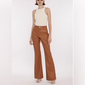 NEW NWT TOCCIN Gaia Vegan Leather Flared Tan Pants in Saddle